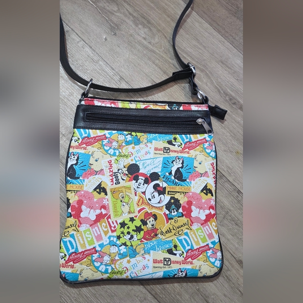 Disney Multicolor Cartoon Patchwork Crossbody Bag with Black Trim - Picture 5 of 7